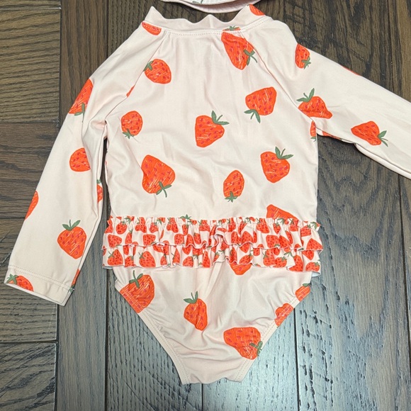 Carter's Pink Strawberry Print Swimsuit, Hat Included - Picture 4 of 9